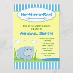 Hippo Chá de fraldas Convite Azul Hippo