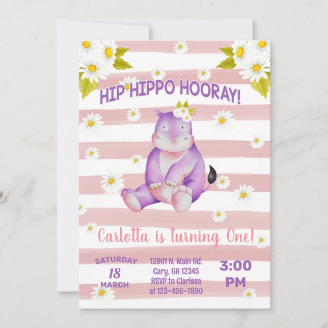 Hippo disies convite para o aniversário da garota. (Frente)