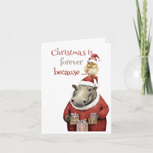 Hippo E Cartão De Feriado Dobrado De Galinha (Frente)