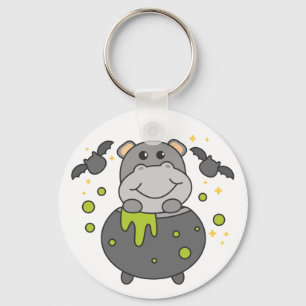 Hippo Happy Halloween Cauldron Bat Chaveiro