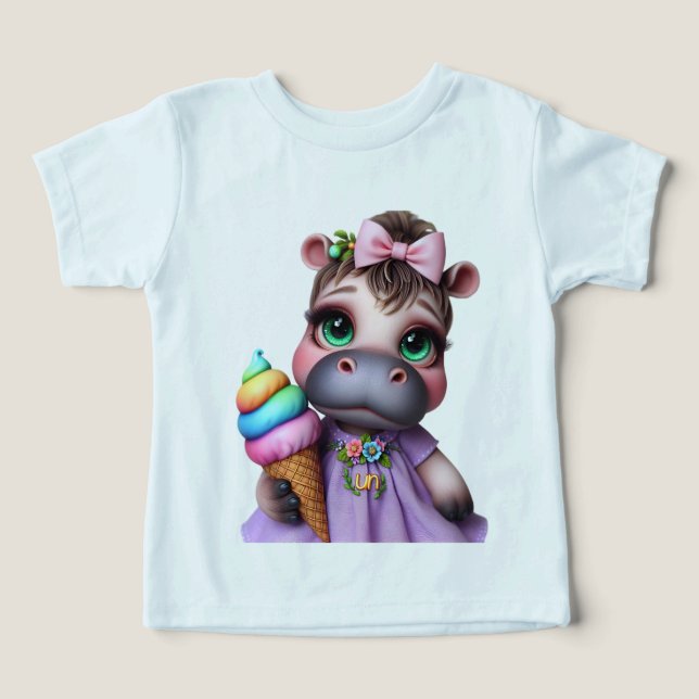 Hippo num vestido lilás com Sorvete (Design frontal)