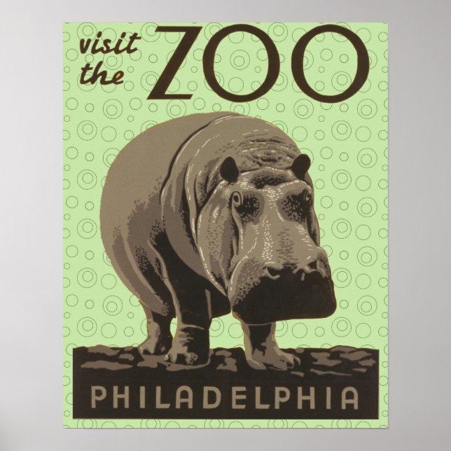 Hippopotamus Vintage WPA Zoo Poster Hippo Art (Frente)