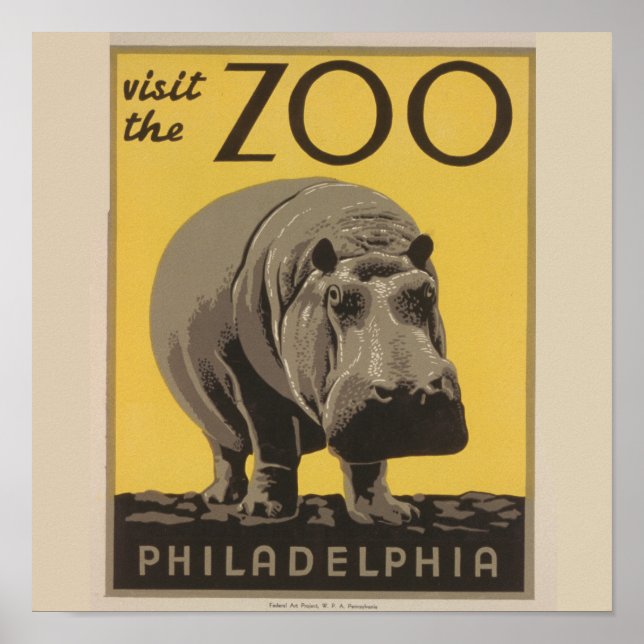 Hippopotamus Vintage WPA Zoo Poster Hippo Art (Frente)