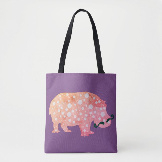 Hipster Hippopotamus All-Over-Impressão Tote Bag (Frente)