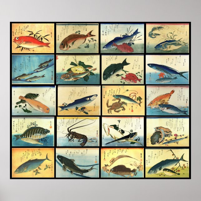 Hiroshige é um cardume de peixes Impressão japonês (Frente)