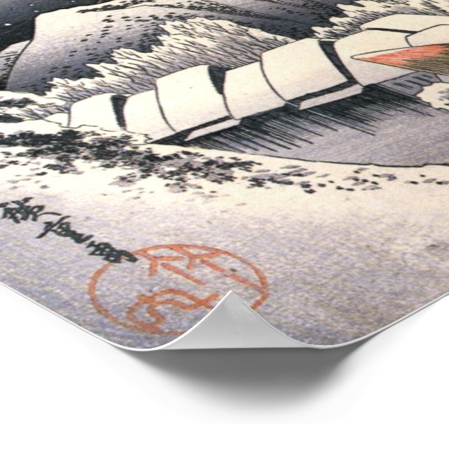 Hiroshige, neve noturna na vila de Kanbara Poster (Borda)