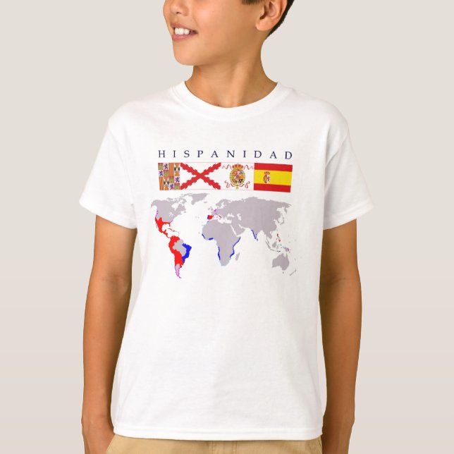 HISPANIDAD orígen y mapa. Camiseta niño. (Frente)