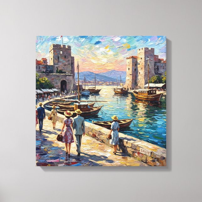 Historic Split Harbor Scene Stretched Canvas (Frente)