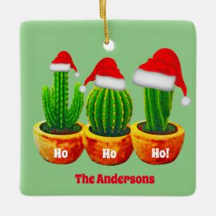 Ho Ho Ho Três Enfeites de natal Cactus Personaliza