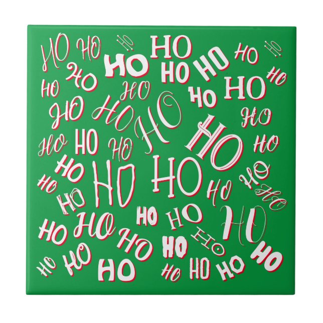HO HO Padrão de texto de Natal branco verde (Frente)