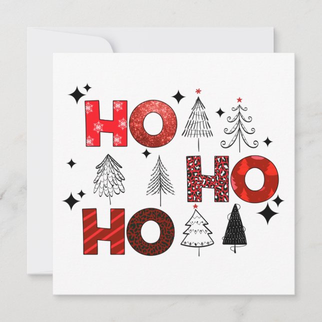 Ho Ho Red Christmas Trees Winter card (Frente)