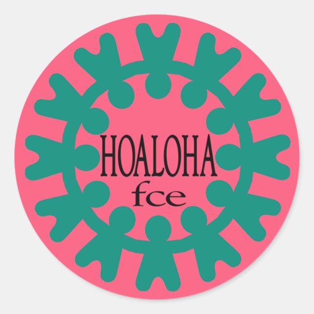 Hoaloha Teal em Adesivo Redondo Rosa (Frente)