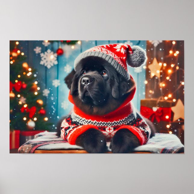 Hoiday Newfie Puppy Poster (Frente)