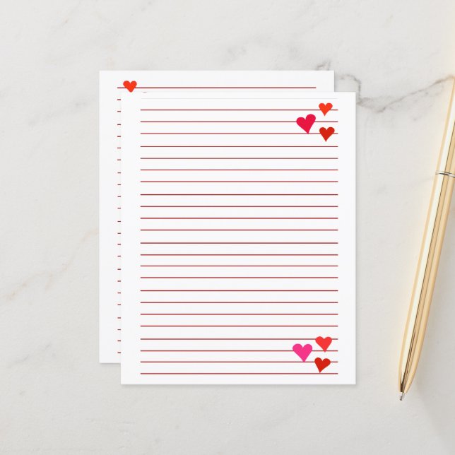 hoja de papel con renglones rojos y corazones (Frente/Verso In Situ)