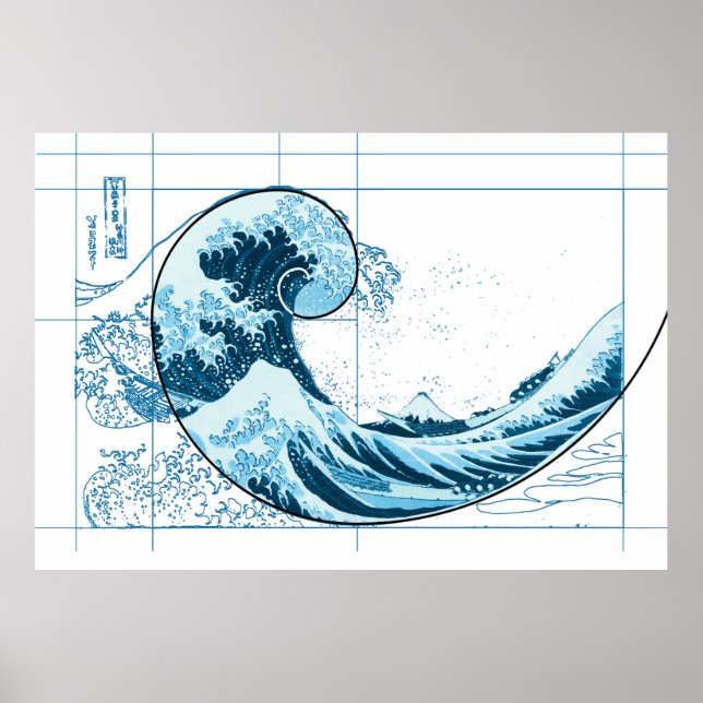 Hokusai Conhece Fibonacci, Poster Azul (Frente)