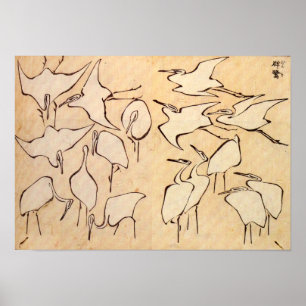 Hokusai Cranes o poster