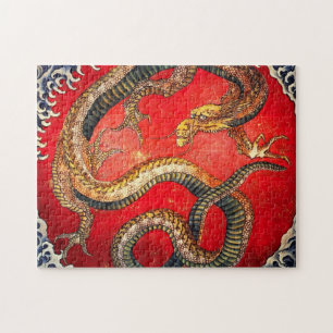 Hokusai Dourado Japonês Dragon Quebra-cabeça