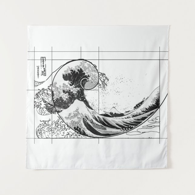 Hokusai encontra tapeçaria Fibonacci, Preta e Bran (Frente)