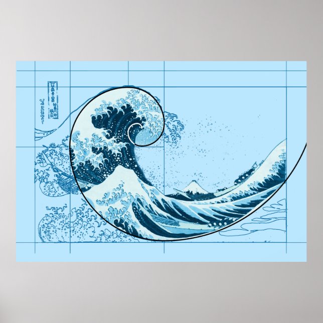 Hokusai Meets Fibonacci, Blue Poster (Frente)