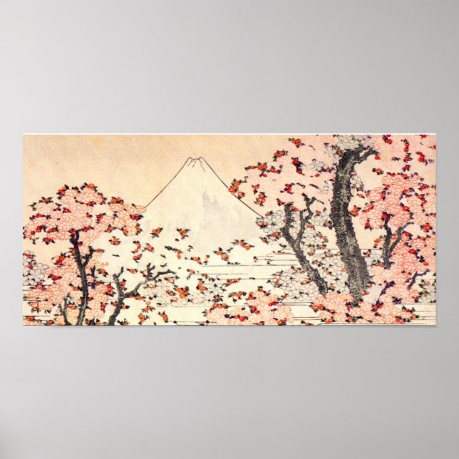 Hokusai Monte Fuji Cherry Blossoms Poster (Frente)