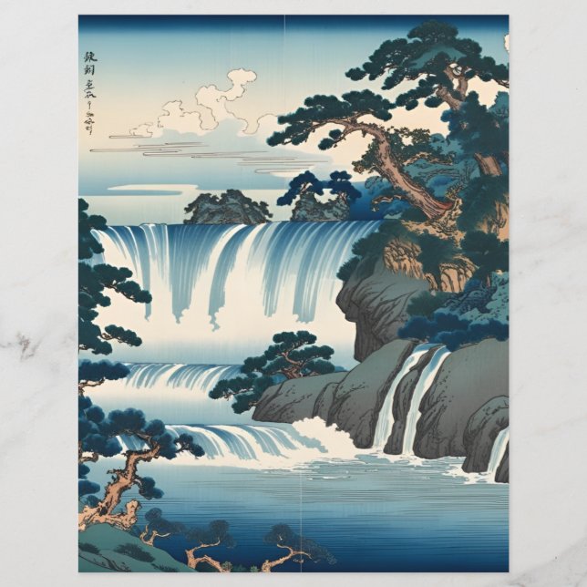 Hokusai Ukiyo-e Japan Waterfall Blue (Frente)