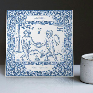 Holandês Delft Blue Gemini Vintage Sinal Zodiac