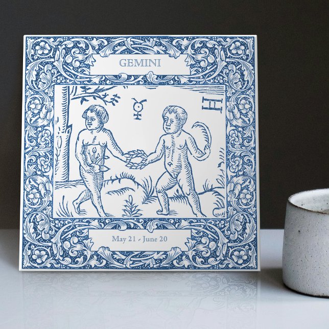 Holandês Delft Blue Gemini Vintage Sinal Zodiac (Criador carregado)
