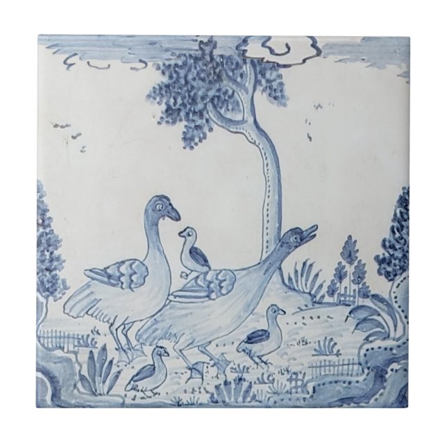 Holandês Delft com Gansos ou Patos Antique-25 (Frente)
