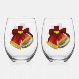 Holiday Bells Stemless Wine Glass Set