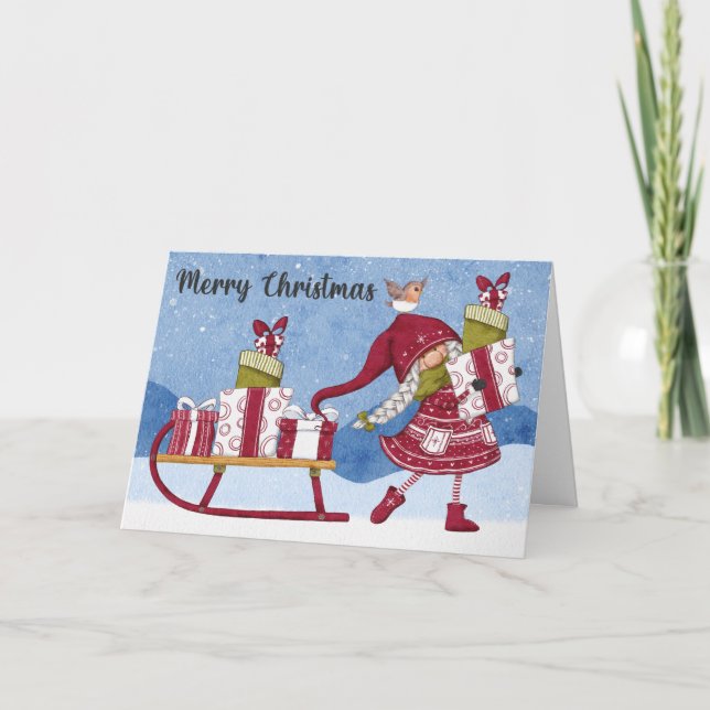 Holiday Gnomo com presente cartão de Natal (Frente)