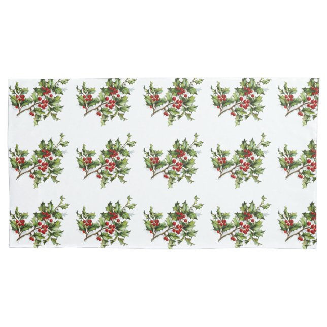 Holiday Holly Solteiro Pillowcase, Tamanho Rei (Frente)