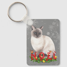 Holiday Siamese Cat Watercolor Chaveiro