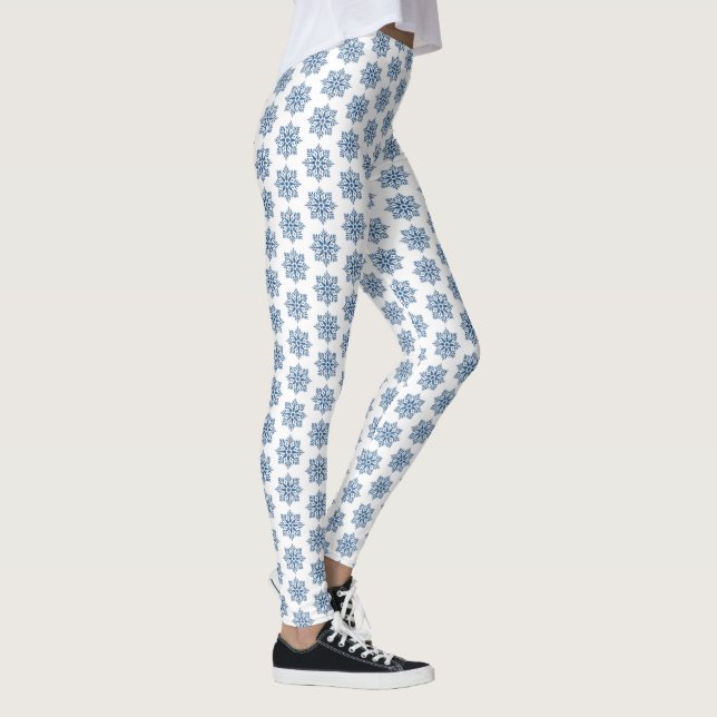 Holiday Snowflake Plaid Pattern Blue Leggings (Direita)