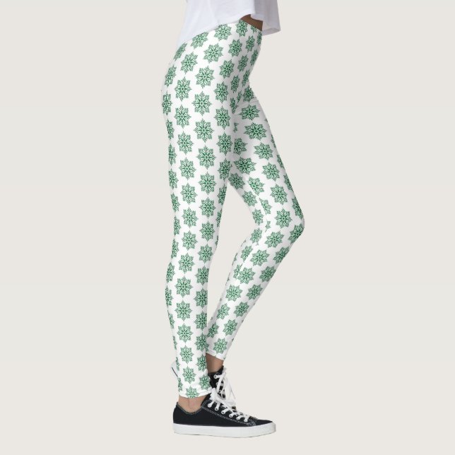 Holiday Snowflake Plaid Pattern Green Leggings (Direita)