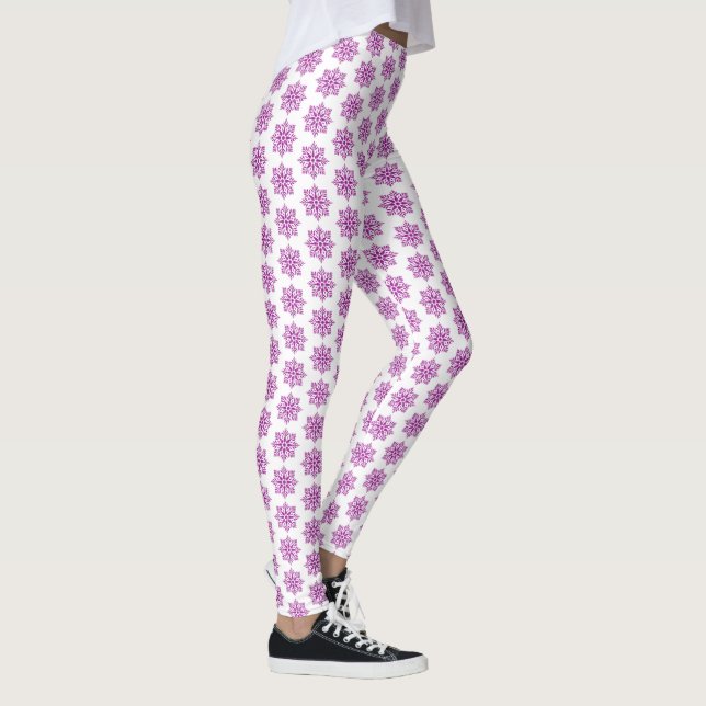 Holiday Snowflake Plaid Pattern Pink Leggings (Direita)