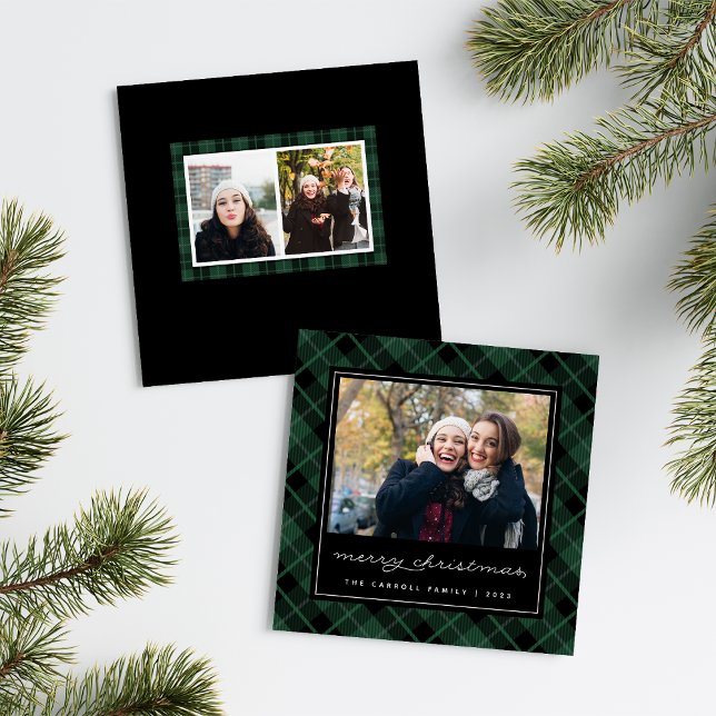 Holiday Tartan | Cartão com fotos rústico Xadrez q (Criador carregado)