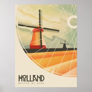 Holland, melhora pela bicicleta, poster de viagens