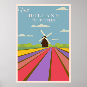 Holland Tulip Fields Modern Travel Poster
