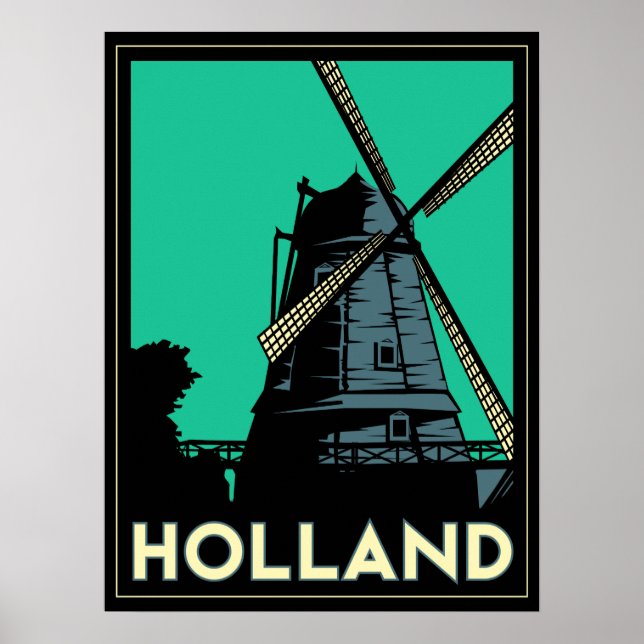 holland windmill europe art deco retro poster (Frente)