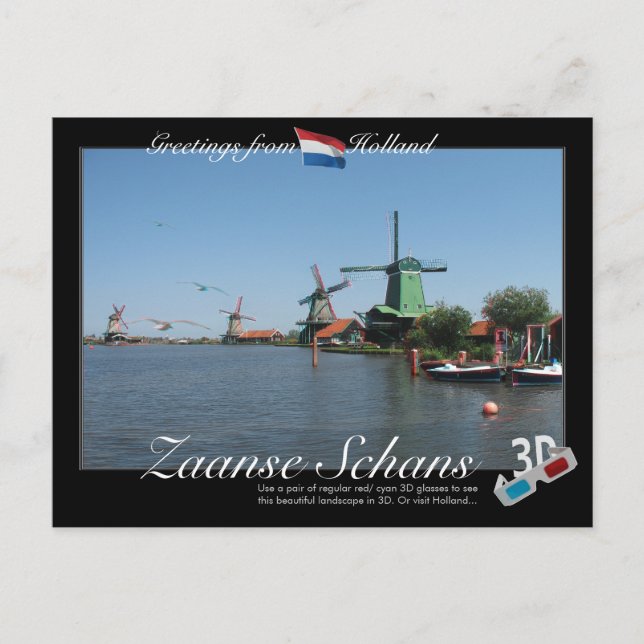 Holland Zaanse Schans Windmil 3D Anaglyph Cartão p (Frente)
