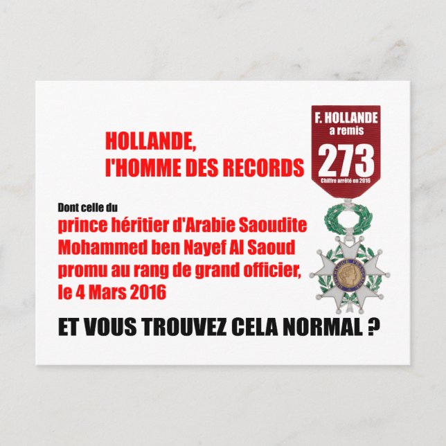 Hollande Record Legion d'Honneur - H Cartão postal (Frente)