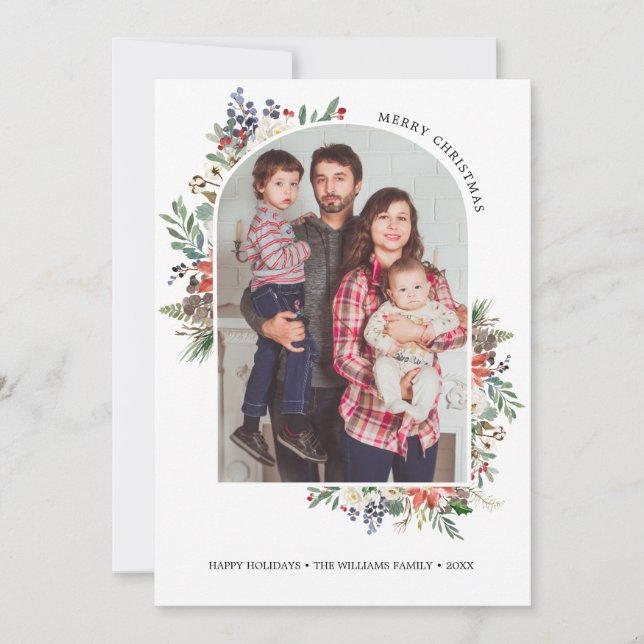 Holly Berries Arch Frame Ano Fotográfico no Cartão (Frente)