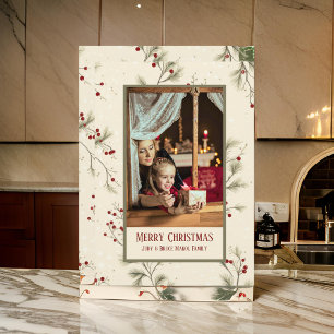 Holly Berries Cream Cartão de Férias Simples Minim