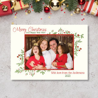 Holly Berries e deixa o Cartão de Natal Fotográfic