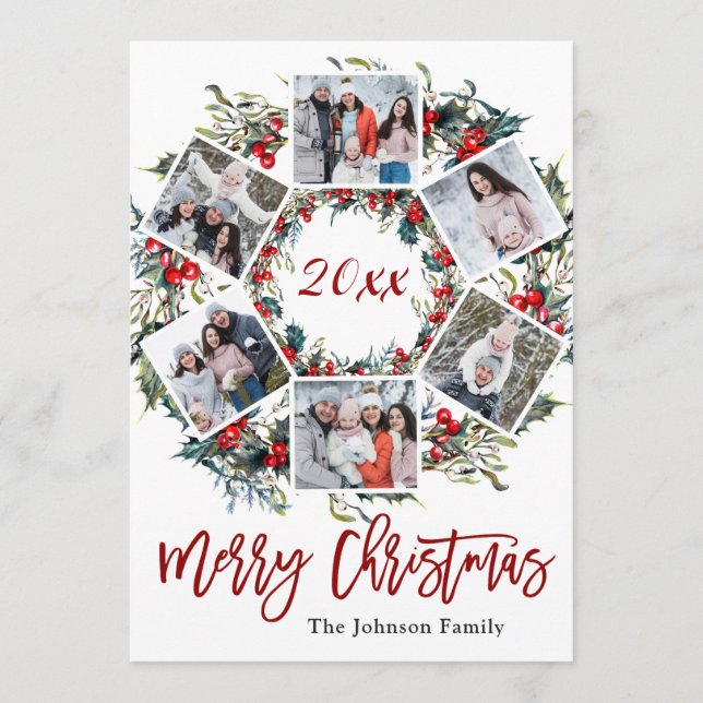 Holly Berry Christmas Wreath PHOTO Cartão de Sauda (Frente)
