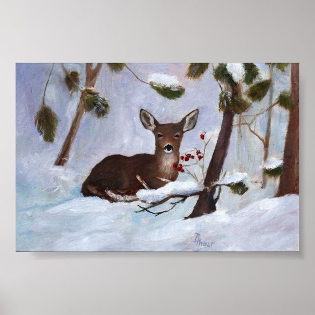 Holly Berry Deer Poster (Frente)