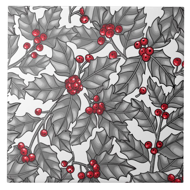 Holly berry, gray leaves on white (Frente)