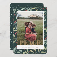 Holly Berry Green Dourado Cartões de foto de Natal