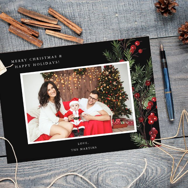 Holly Berry H Photo Holiday or Christmas - Black (Criador carregado)