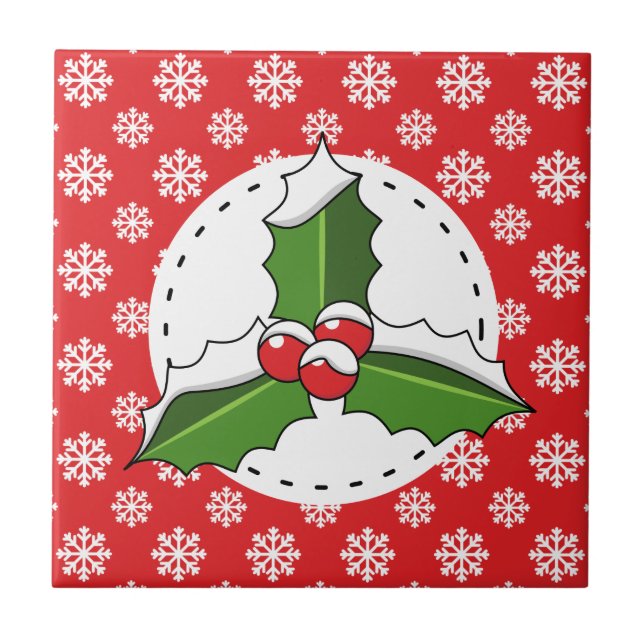 Holly Berry on Red White Snowflakes Pattern (Frente)